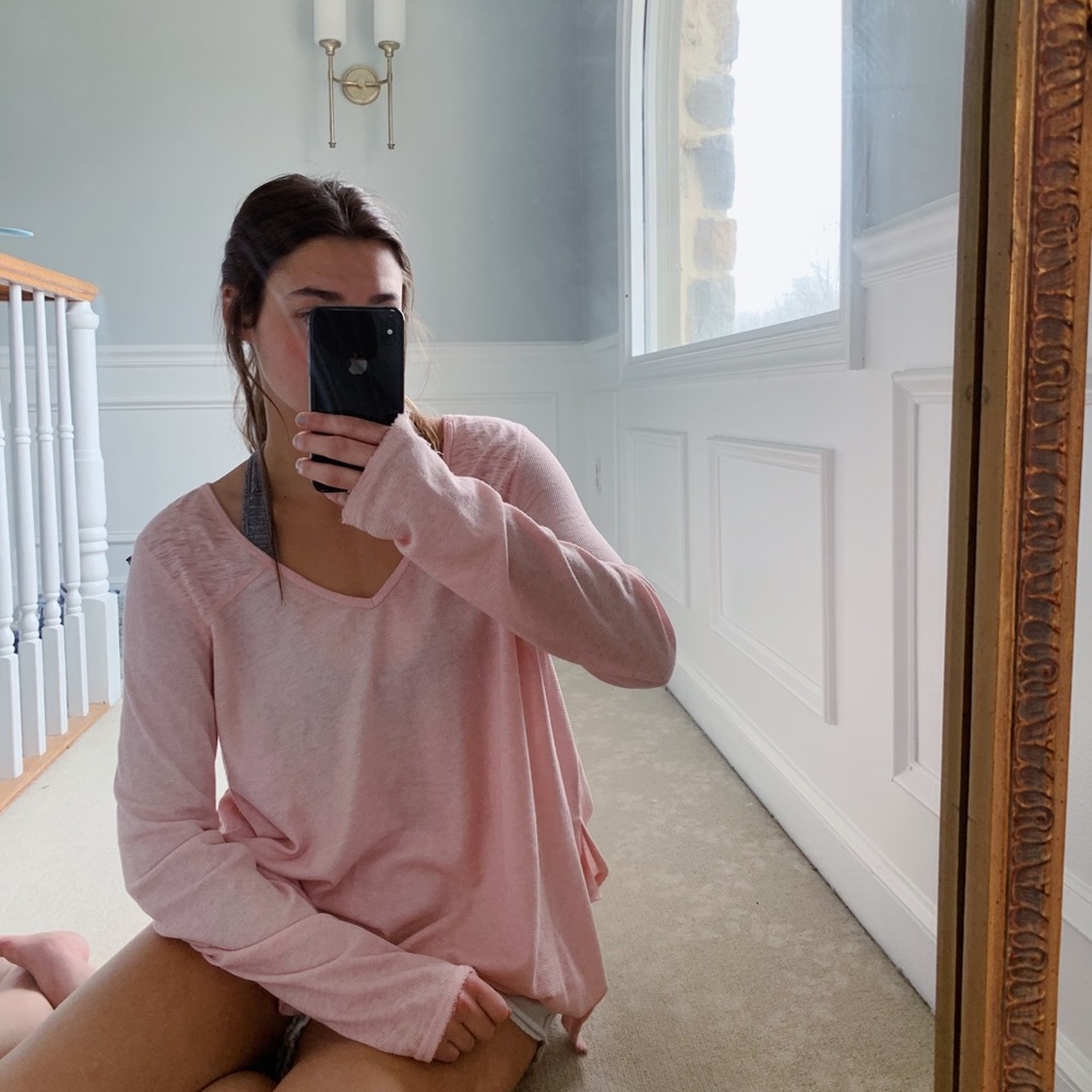 Aeropostale Pink Oversized Waffle Long Sleeve